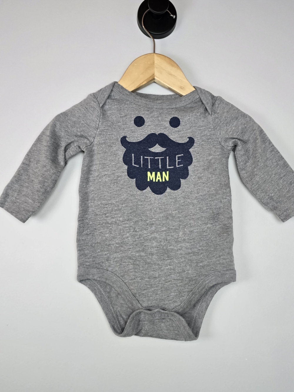 Circo Gray Long-Sleeve 'Little Man' Bodysuit with Navy & Lime Graphic